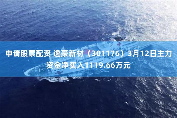 申请股票配资 逸豪新材（301176）3月12日主力资金净买入1119.66万元